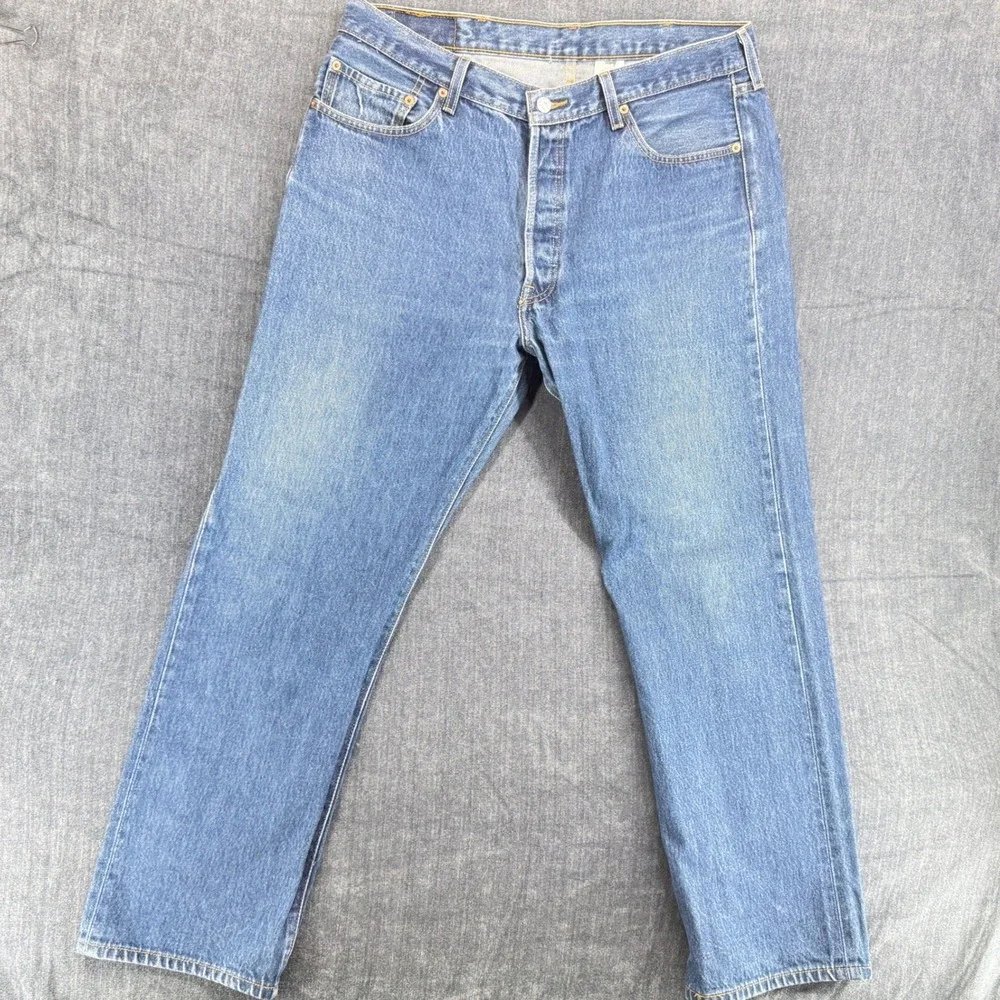 Levi's 501 Original Fit Mens 38x32 Blue Cotton Straight Button Fly Jeans